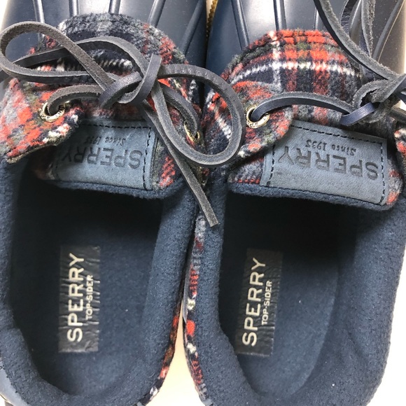Sperry Saltwater 1 Eye Duck Boots NIB Plaid Wool Blend w Microfleece Lining New - Picture 5 of 9